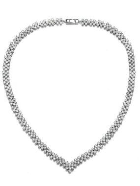 Genevive Monique Maxi Cluster Silver Tennis Necklace